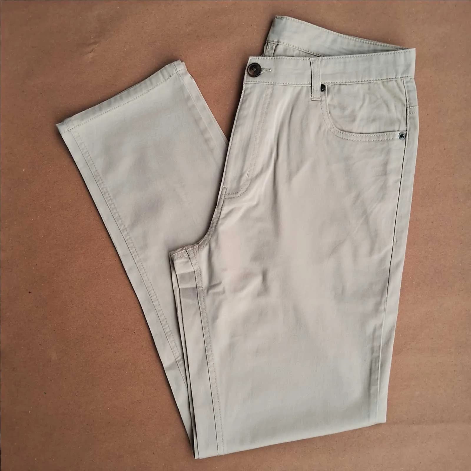Cream Beige Straight Fit Twill Pants