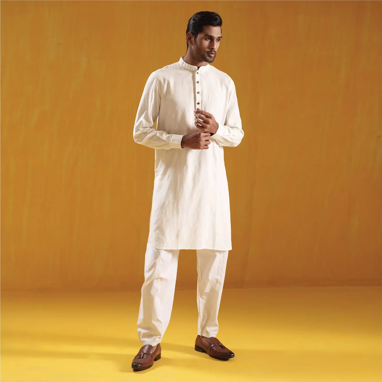 Milky White Premium Linen Kabli Panjabi