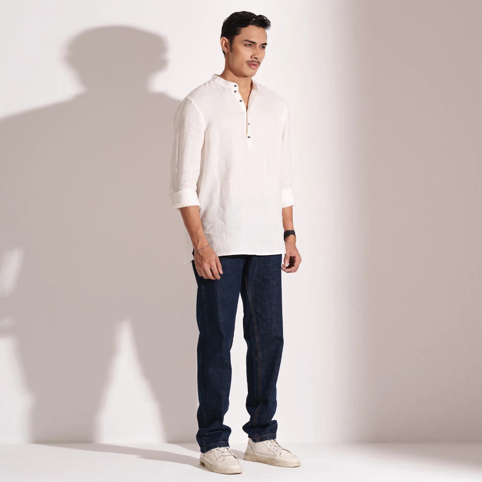 Creamy White Premium Linen Henley Shirt