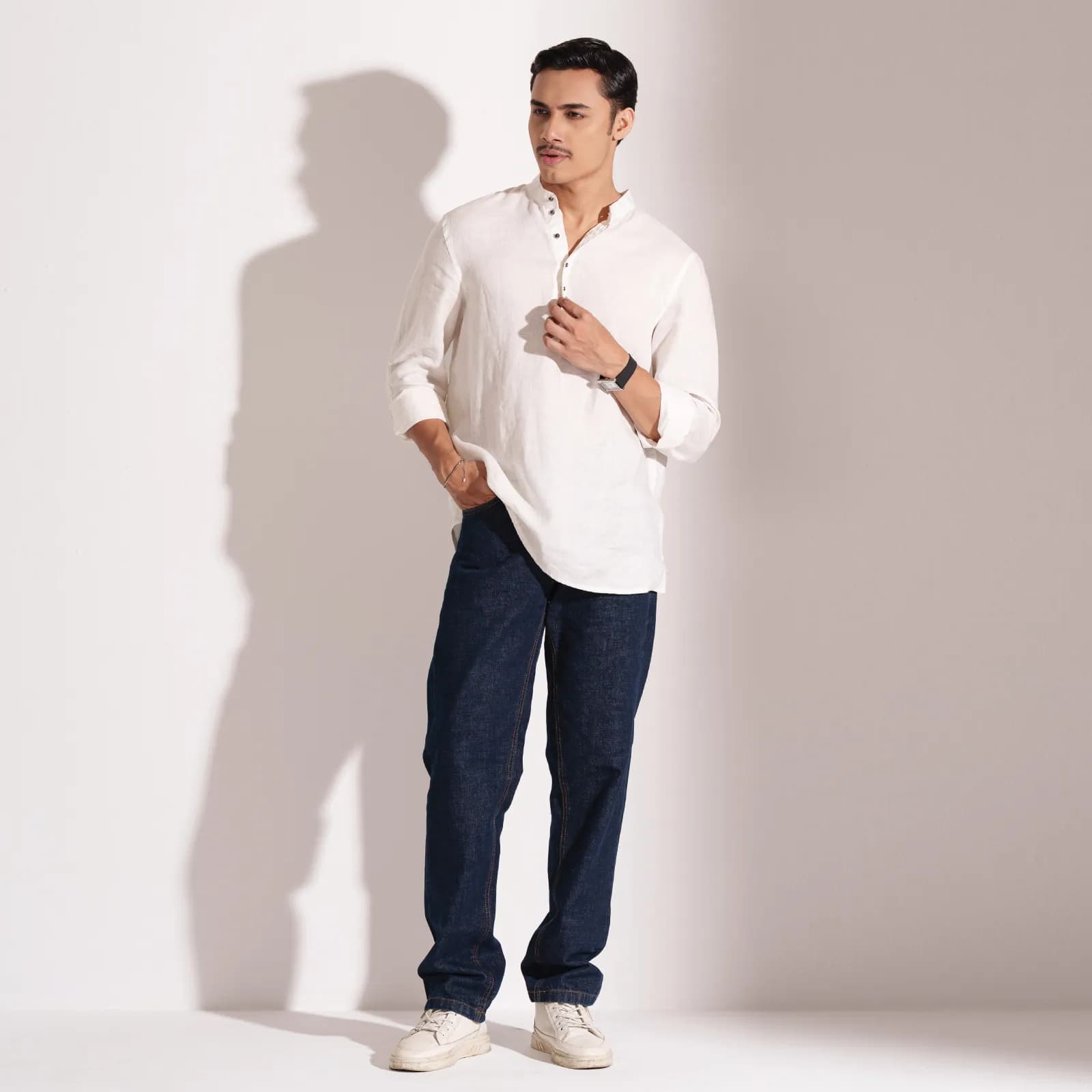 Indigo Blue Straight Fit Cotton Denim Jeans - 14 oz