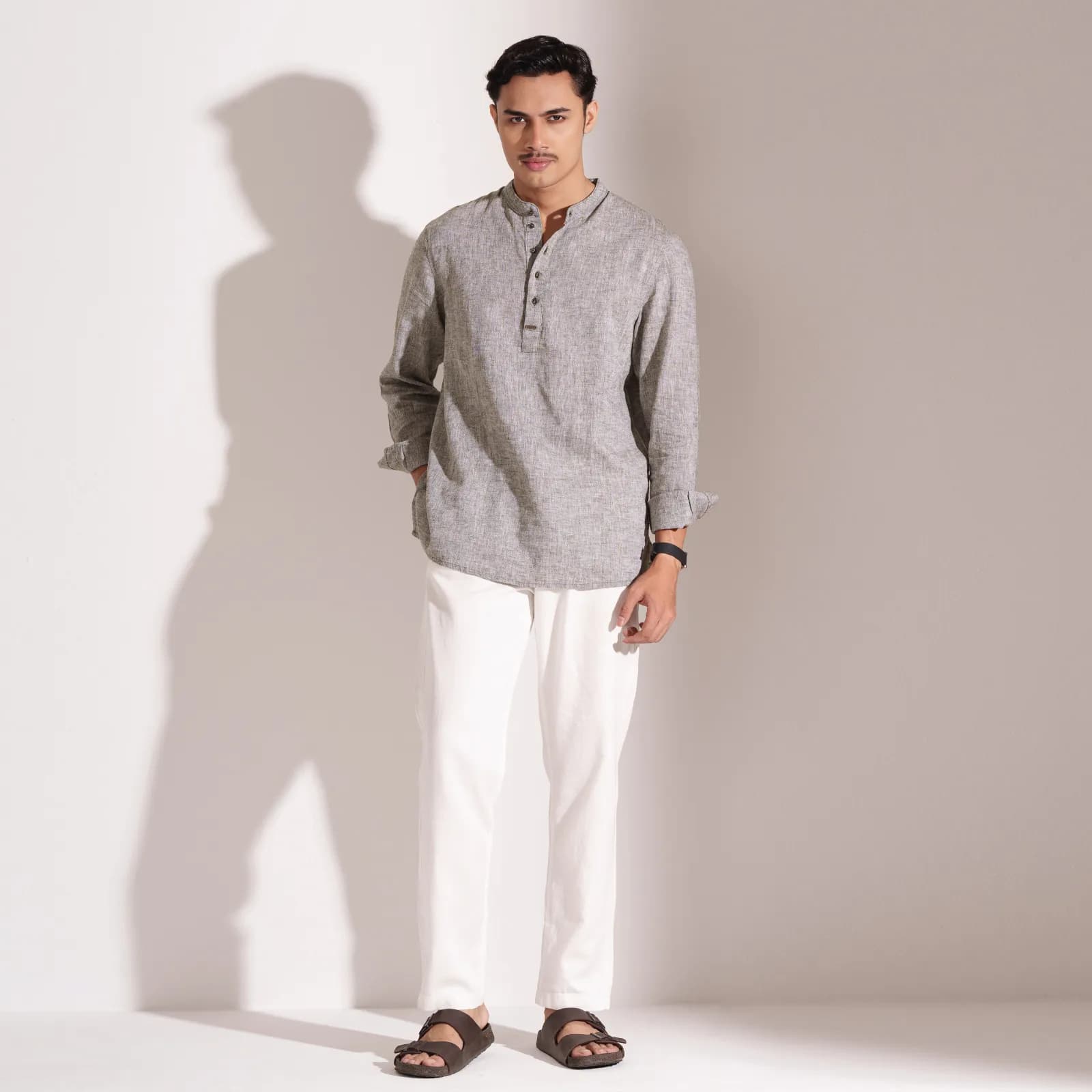 Olive Gray Lightweight Linen Henley Shirt