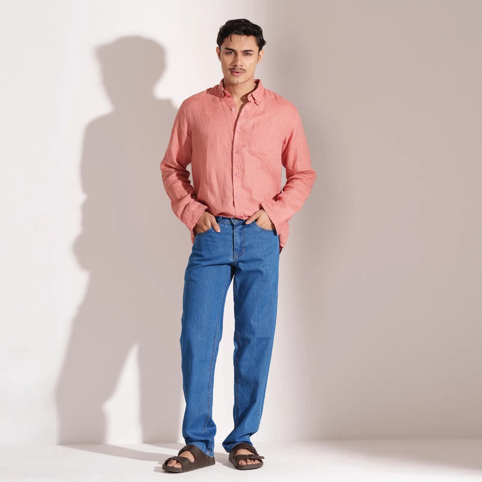 Sky Blue Straight Fit Cotton Denim Jeans - 12.5 oz