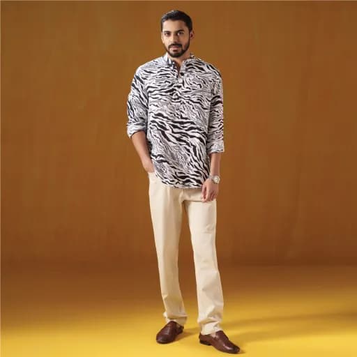 Bengal Tiger Print Premium Linen Henley Shirt