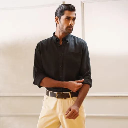 Whole Black Premium Linen Long Sleeve Alpha Shirt