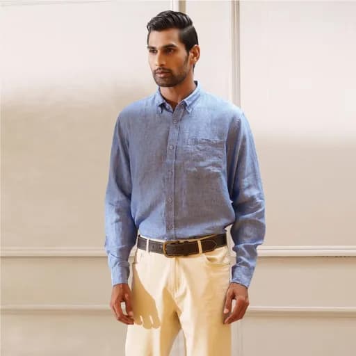 Marine Blue Premium Linen Long Sleeve Alpha Shirt