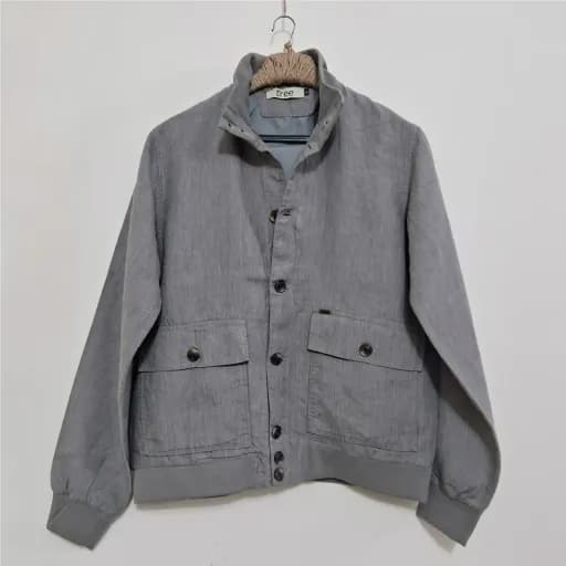 Space Gray Textured Premium Linen Bomber Jacket