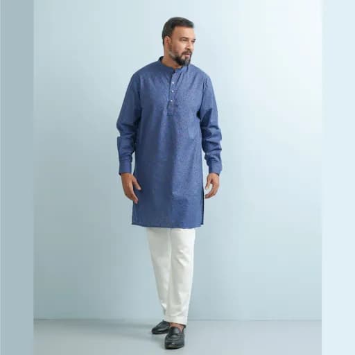Metallic Blue Print Premium Linen Panjabi