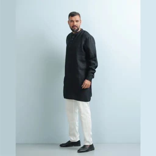 Whole Black Premium Linen Panjabi
