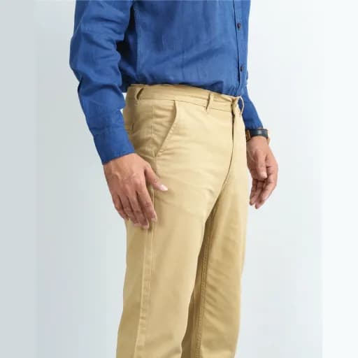 Khaki Non-Stretch Cotton Twill Chino Pants