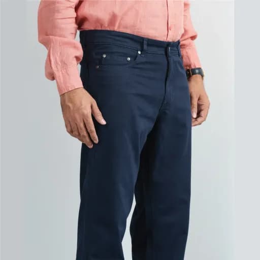 Navy Blue Non-Stretch Cotton Twill Jeans