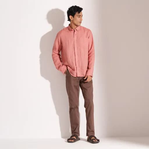 Brown Non-Stretch Cotton Twill Chino Pants