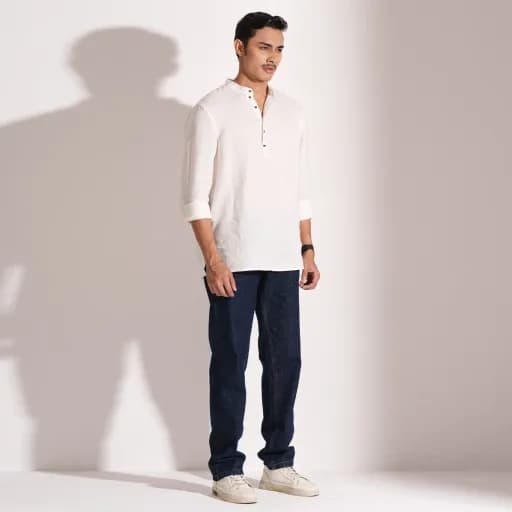 Creamy White Premium Linen Henley Shirt