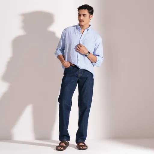 Dark Blue Straight Fit Cotton Denim Jeans - 13.5 oz