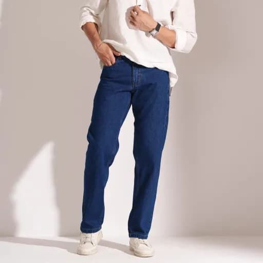 Navy Blue Straight Fit Cotton Denim Jeans - 13 oz