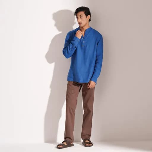 Royal Blue Premium Linen Henley Shirt
