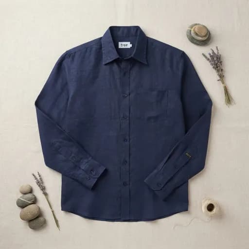 Navy Blue Premium Linen Long Sleeve Alpha Shirt